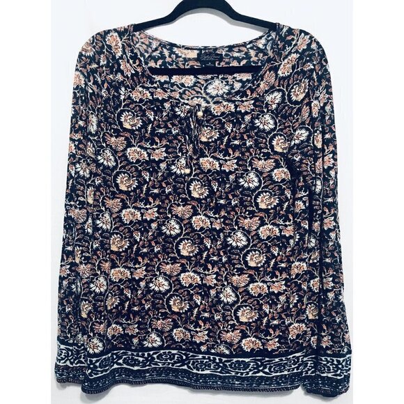 Lucky Brand Womens Small Tie Neck Peasant Blouse Boho Long Sleeve - Picture 1 of 5